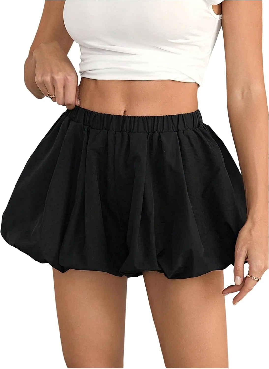 Women's Bubble Skirts Elastic Waist Ruffle Hem Low Rise Puffy Y2K Mini Skort Skirts Trendy