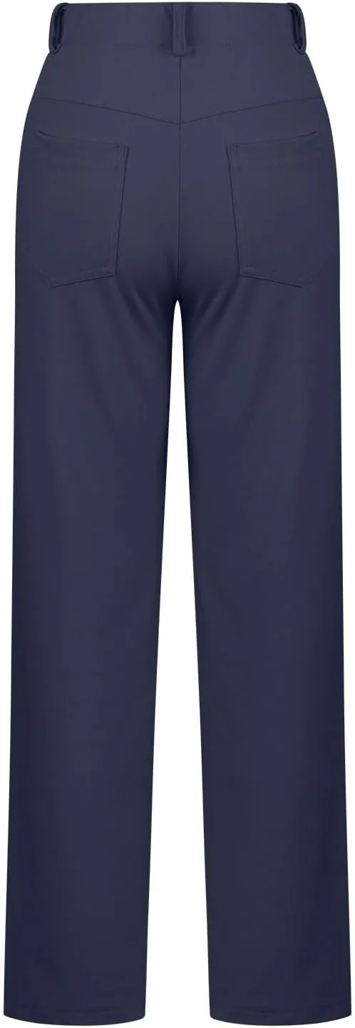 Womens Business Work Pants with Pockets Stretchy Straight Leg Dress Pants High Waist Office Slacks Trousers