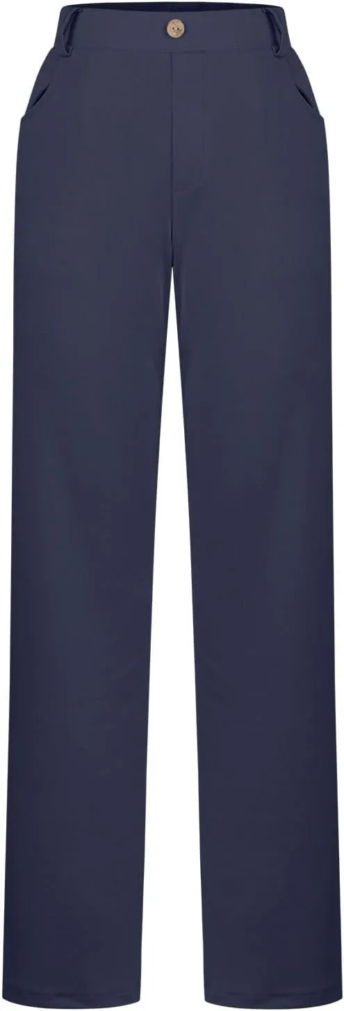 Womens Business Work Pants with Pockets Stretchy Straight Leg Dress Pants High Waist Office Slacks Trousers