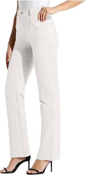Womens Business Work Pants with Pockets Stretchy Straight Leg Dress Pants High Waist Office Slacks Trousers