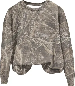 Womens Camo Crewneck Sweatshirt Maple Leaf Print Casual Long Sleeve Trendy Pullover Hoodie Oversized Sweatshirts