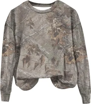 Womens Camo Crewneck Sweatshirt Maple Leaf Print Casual Long Sleeve Trendy Pullover Hoodie Oversized Sweatshirts