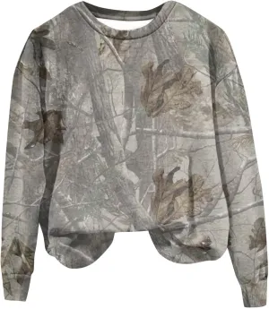 Womens Camo Crewneck Sweatshirt Maple Leaf Print Casual Long Sleeve Trendy Pullover Hoodie Oversized Sweatshirts