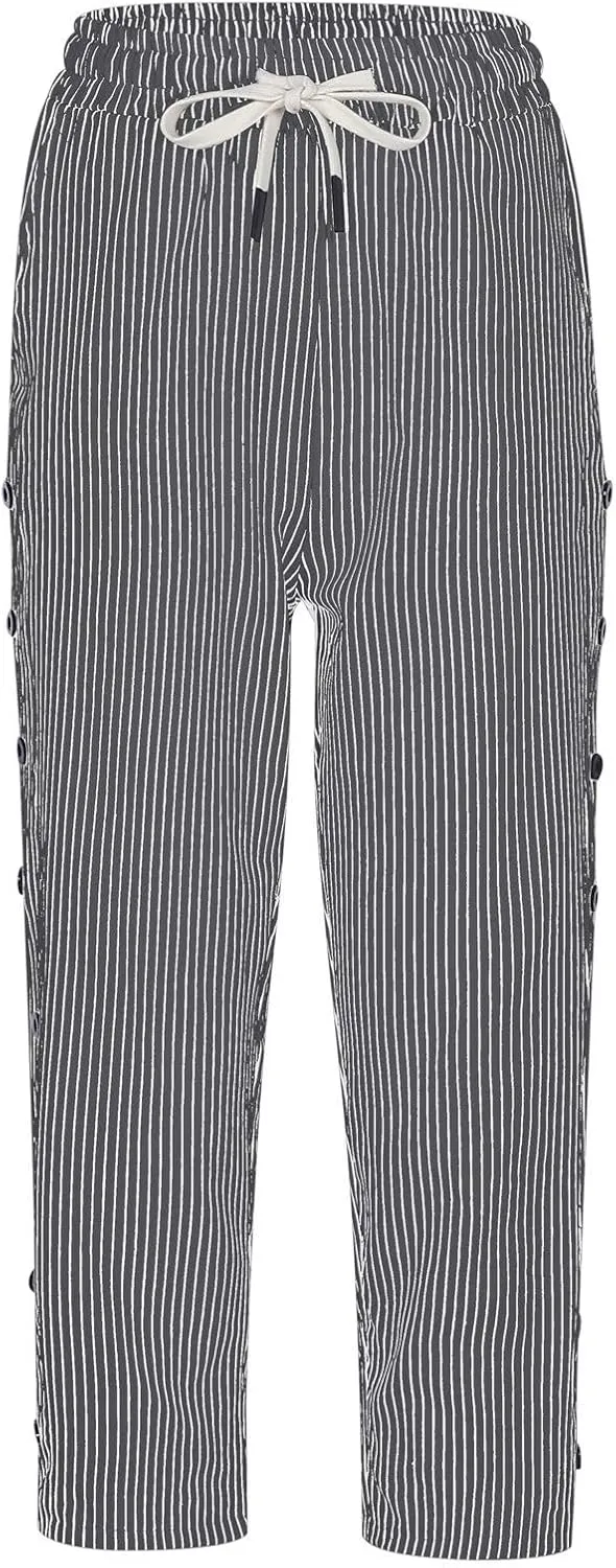 Women's Capri Lounge Pants - 2025 Summer Cotton Linen Wide Leg Trousers, Elastic Waist with Pockets