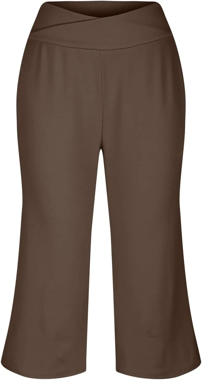 Womens Capri Pants 2025 Summer Casual High Waist Pants Loose Comfy Trendy Dressy Cropped Trouser Athletic Gym Workout