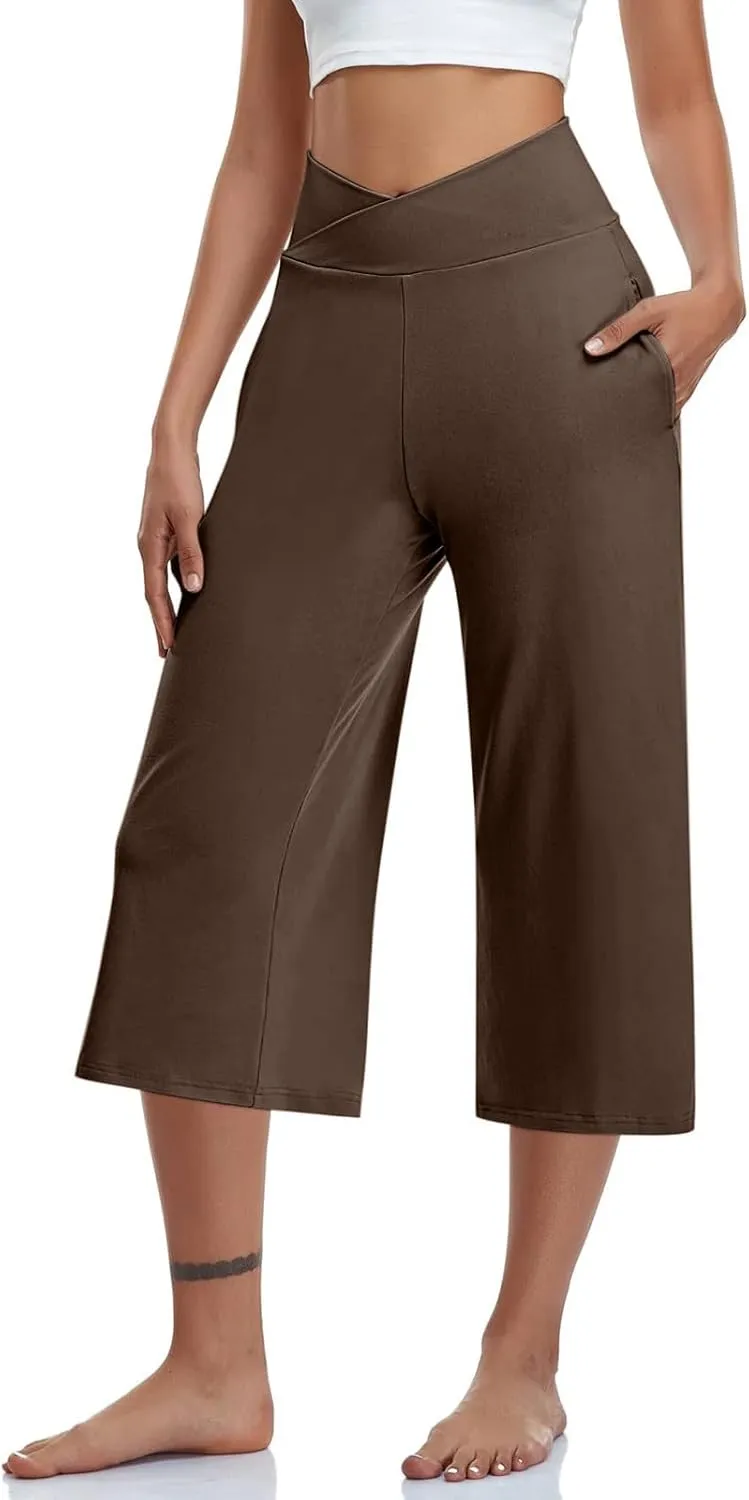 Womens Capri Pants 2025 Summer Casual High Waist Pants Loose Comfy Trendy Dressy Cropped Trouser Athletic Gym Workout