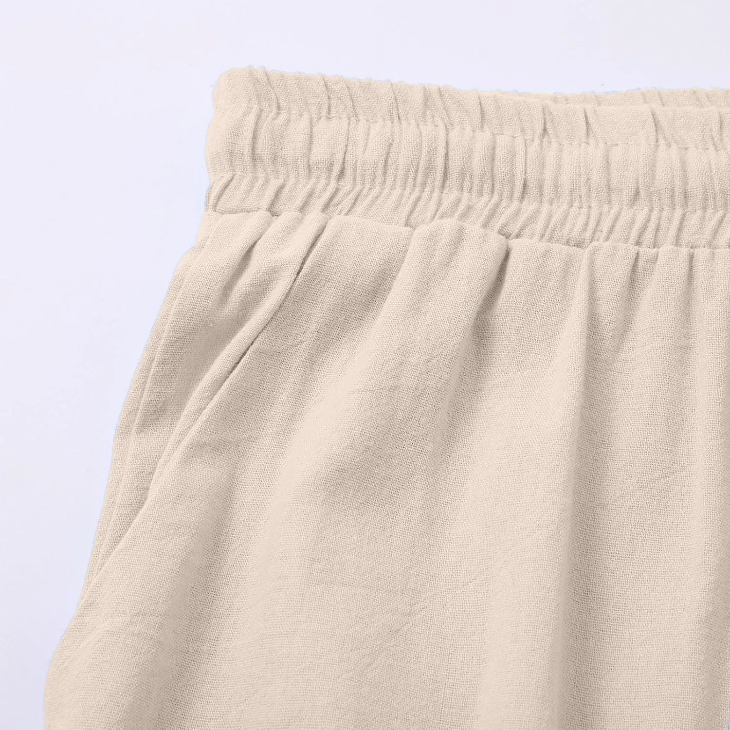 Womens Casual Cotton Linen Pants 2025 Drawstring Elastic Waist Solid Plus Size Lounge Long Trousers with Pockets