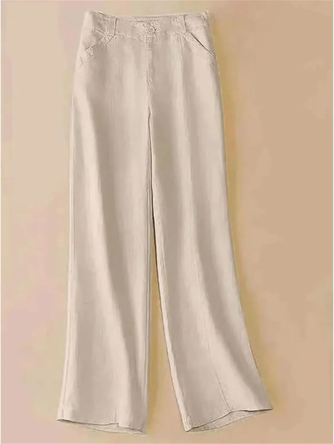 Women's Cotton Linen Casual Wide Leg Pants  High Waist Straight Trousers Vintage Ankle-Length Summer Sweatpants