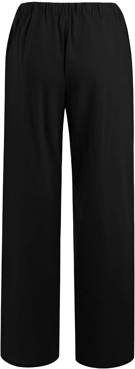 Women's Cotton Linen Pants Wide Leg High Waisted Lounge Trousers Drawstring Casual Loose Palazzo Pants with Pockets