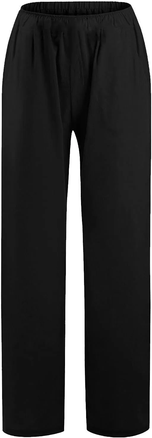 Women's Cotton Linen Pants Wide Leg High Waisted Lounge Trousers Drawstring Casual Loose Palazzo Pants with Pockets