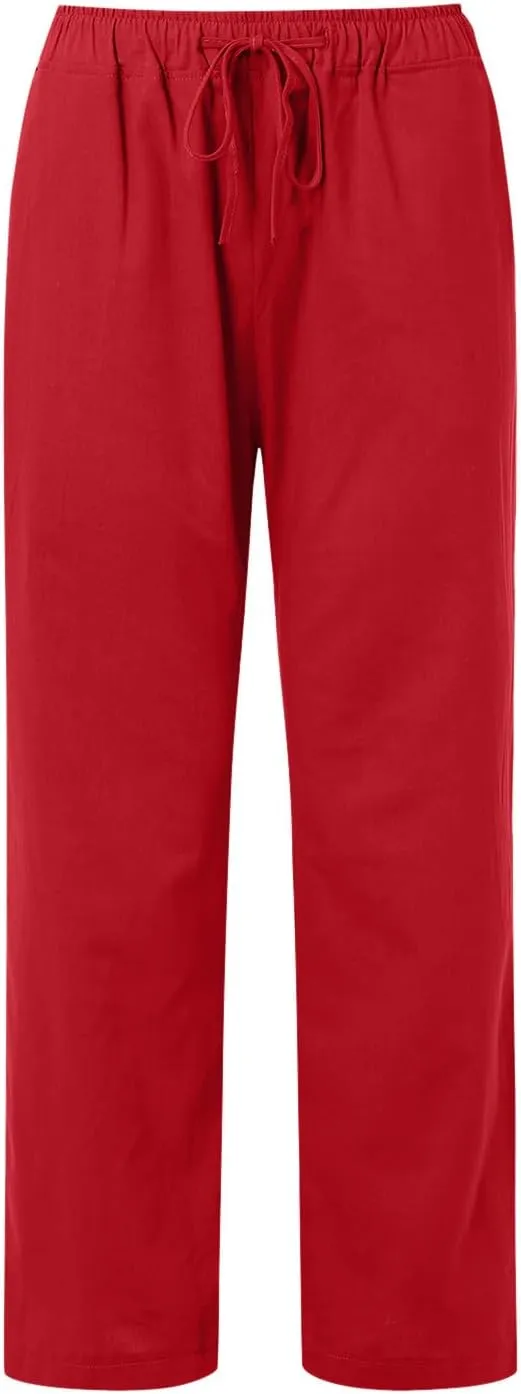 Womens Cotton Linen Summer Letter Patched Palazzo Pants Low Waist Wide Leg Slim Fit Palazzo Pants Office