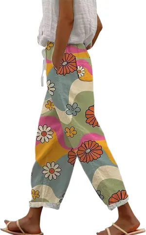 Women's Cotton Linen Summer Palazzo Pants 2025 Wide Leg Beach Lounge Trousers with Pockets Vacation Outfits