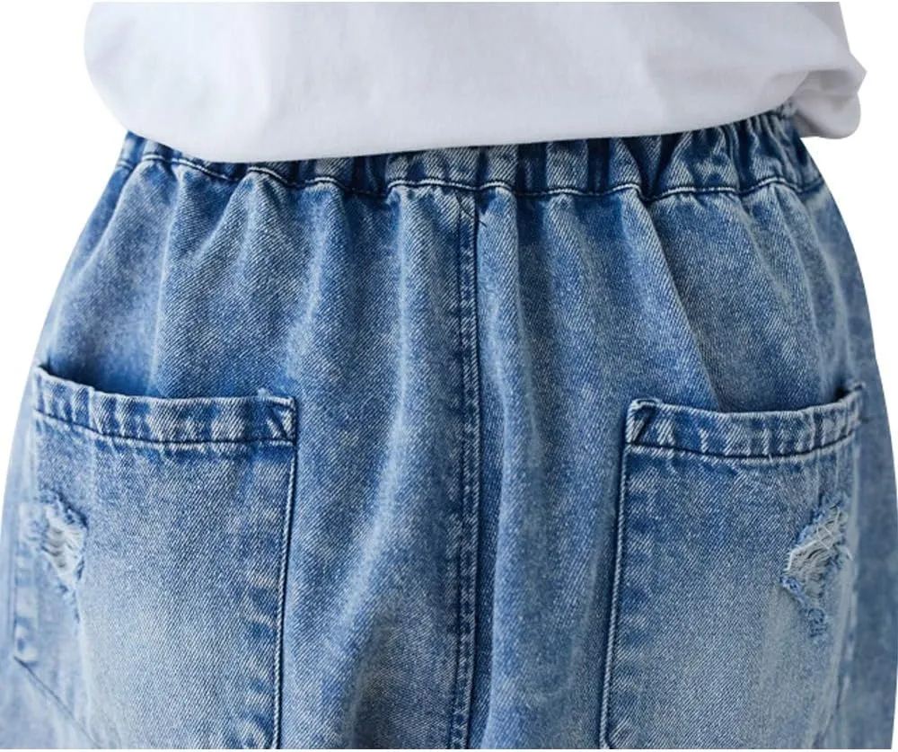 Women's Drawstring Pants Denim Jeans Harem Pants with Pockets