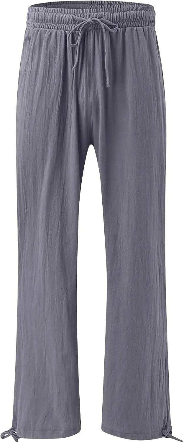 Womens Elastic High Waisted Palazzo Pants 2024 Summer Trendy Casual Wide Leg Pant Long Lounge Trousers with Pocket