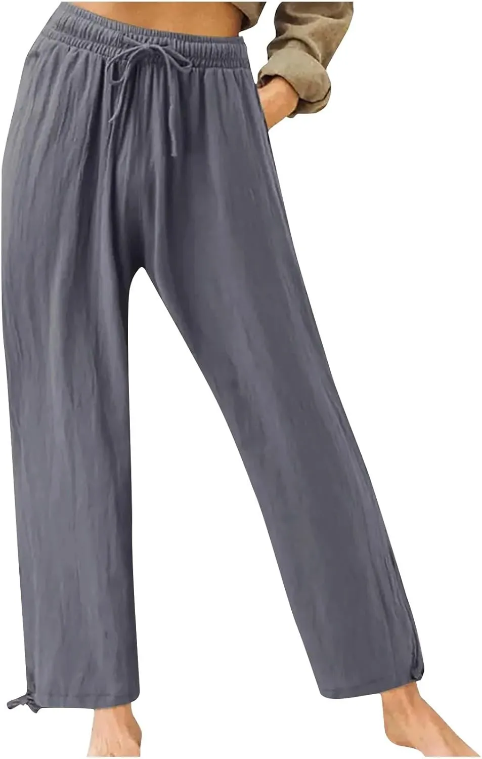 Womens Elastic High Waisted Palazzo Pants 2024 Summer Trendy Casual Wide Leg Pant Long Lounge Trousers with Pocket