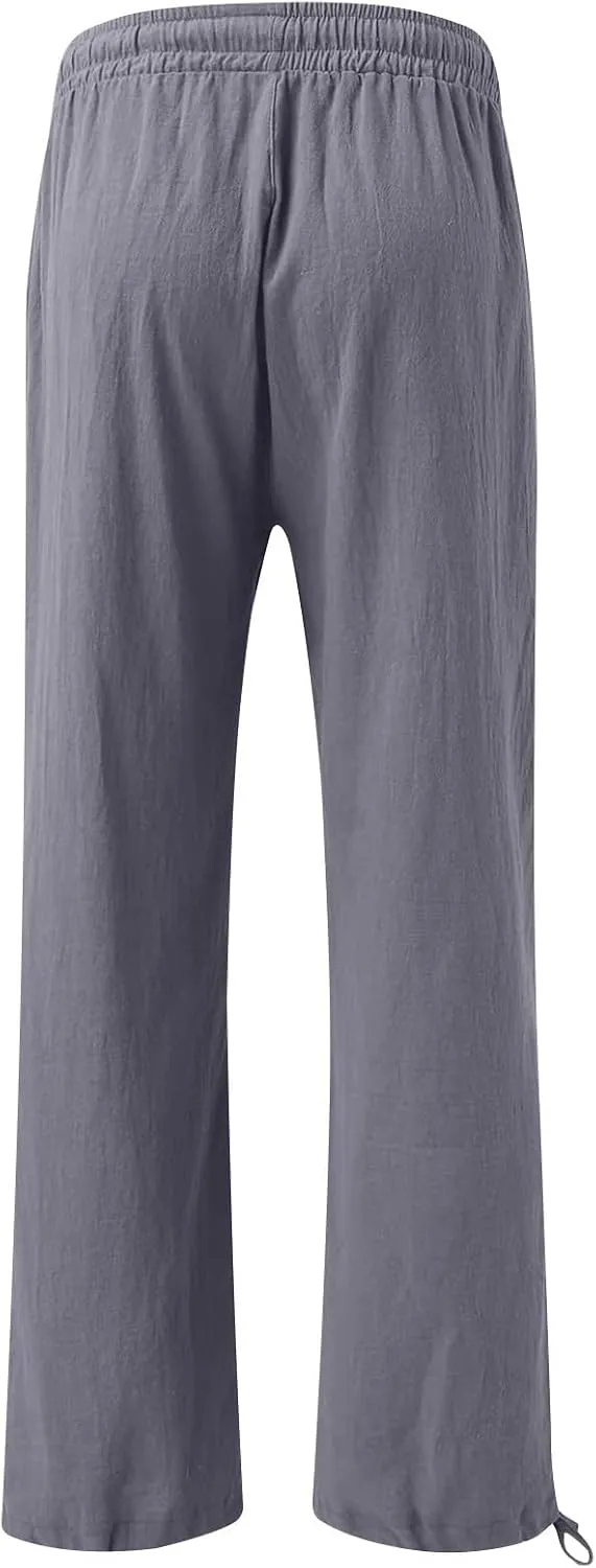 Womens Elastic High Waisted Palazzo Pants 2024 Summer Trendy Casual Wide Leg Pant Long Lounge Trousers with Pocket