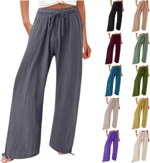 Womens Elastic High Waisted Palazzo Pants 2024 Summer Trendy Casual Wide Leg Pant Long Lounge Trousers with Pocket