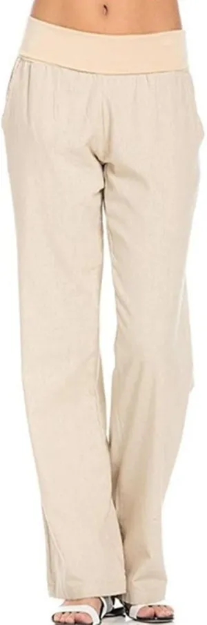 Womens Elastic High Waisted Palazzo Pants Casual Straight Wide Leg Long Beach Lounge Pant Trousers with Pocket