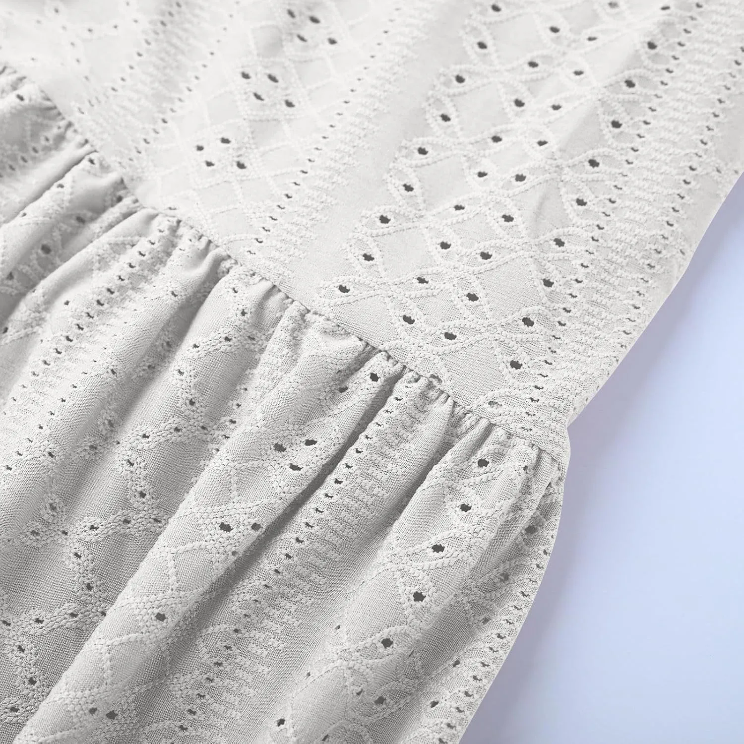 Women's Fashion Eyelet Embroidery Summer Midi Dress, Loose Plus Size Ruffle Short Sleeve Flowy Dresses Casual Comfy