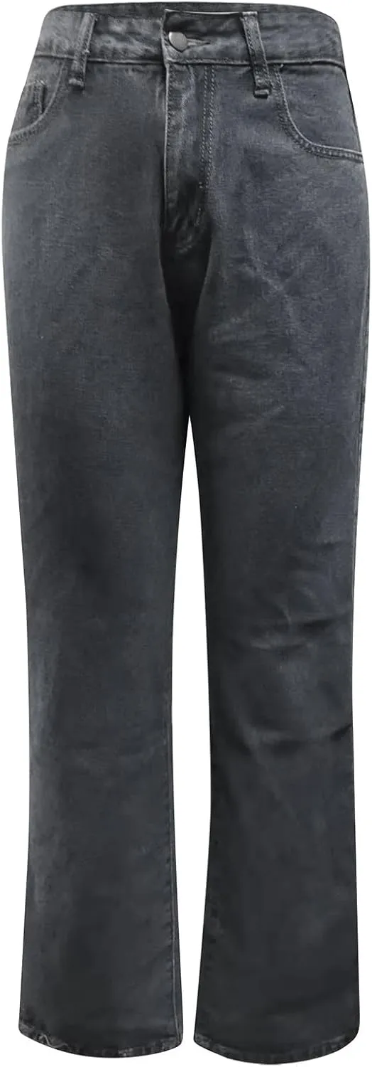 Women's High Waisted Flare Jeans Stretchy Side Split Hem Denim Pants Streetwear Vintage Button Trousers with Pockets
