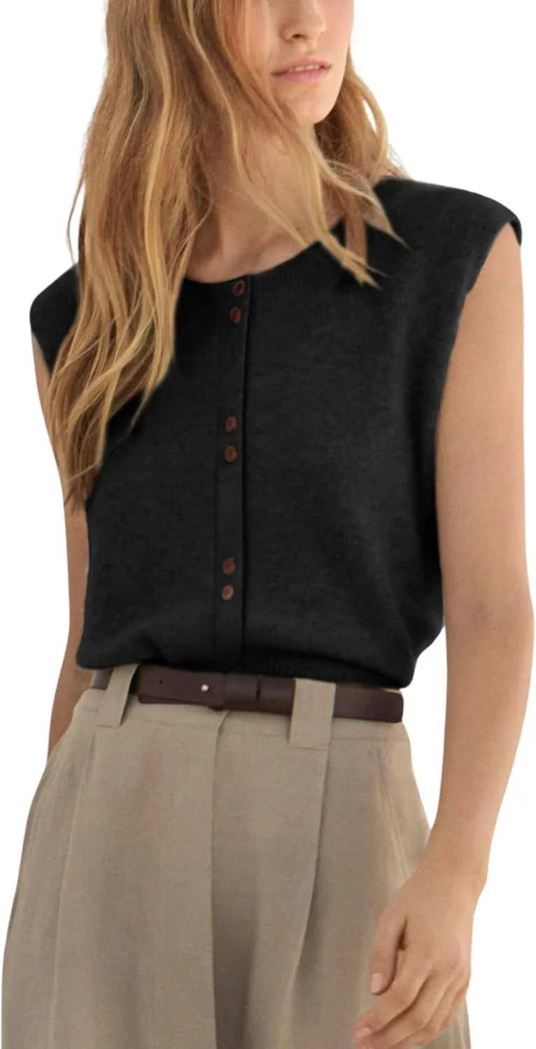 Women's Lightweight Cardigan Sleeveless Button Down Sweater Vest Casual Trendy Slim Knit Tank Tops