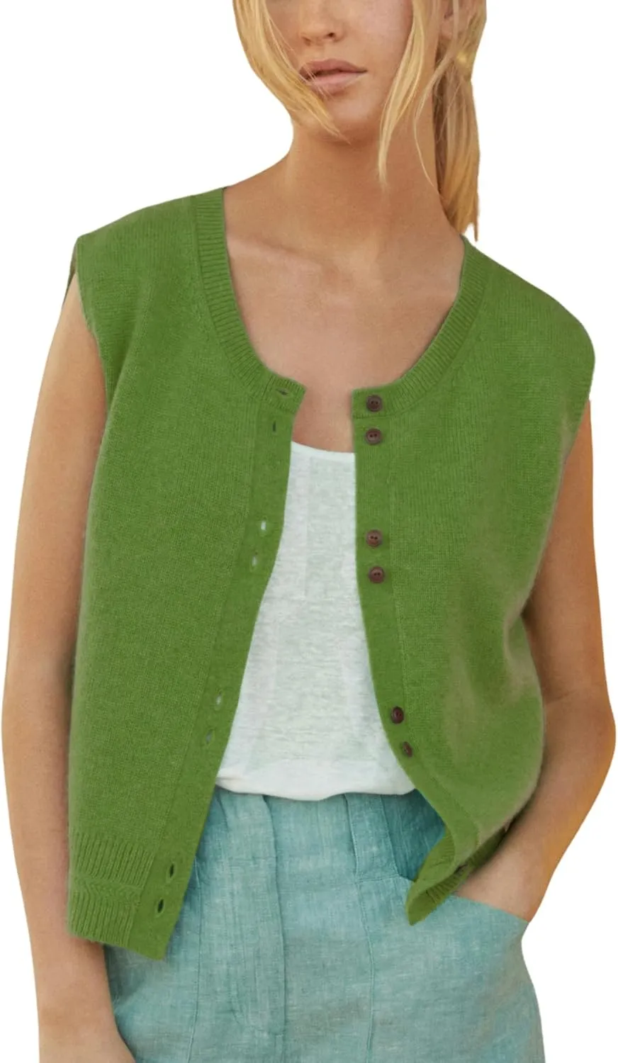 Women's Lightweight Cardigan Sleeveless Button Down Sweater Vest Casual Trendy Slim Knit Tank Tops