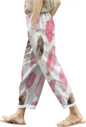 Women's Linen Pants Palazzo Baggy Pants Cotton Boho Casual Gauze Long Pant Wide Leg Lounge Trousers with Pockets