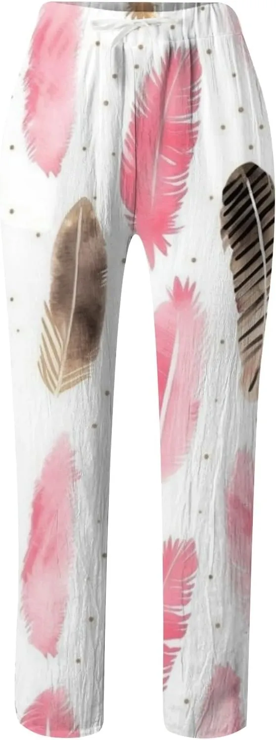 Women's Linen Pants Palazzo Baggy Pants Cotton Boho Casual Gauze Long Pant Wide Leg Lounge Trousers with Pockets