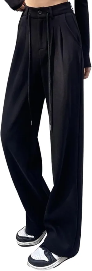 Women's Linen Summer Solid Pants Low Waist Straight Loose Fit Trousers Trendy