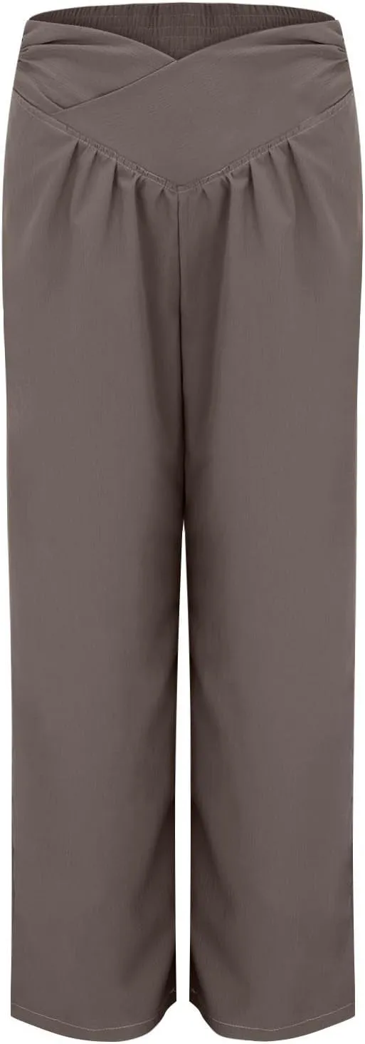 Women's Linen Wide Leg Palazzo Pants Loose Fit Straight Leg High Waisted Casual Long Trousers Summer Beach Solid Color Pants