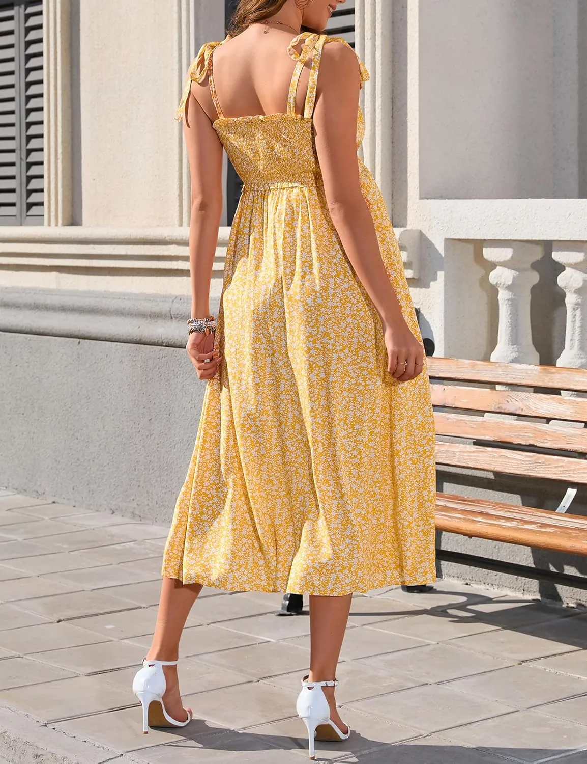 Women's Maternity Smocked Summer Casual Spaghetti Strap Sleeveless Maxi Dress