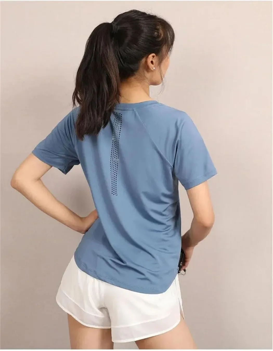Women's Mesh Sports T-Shirt Short Sleeve Solid Color Loose Tops Running Fitness Quick Dry Shirts