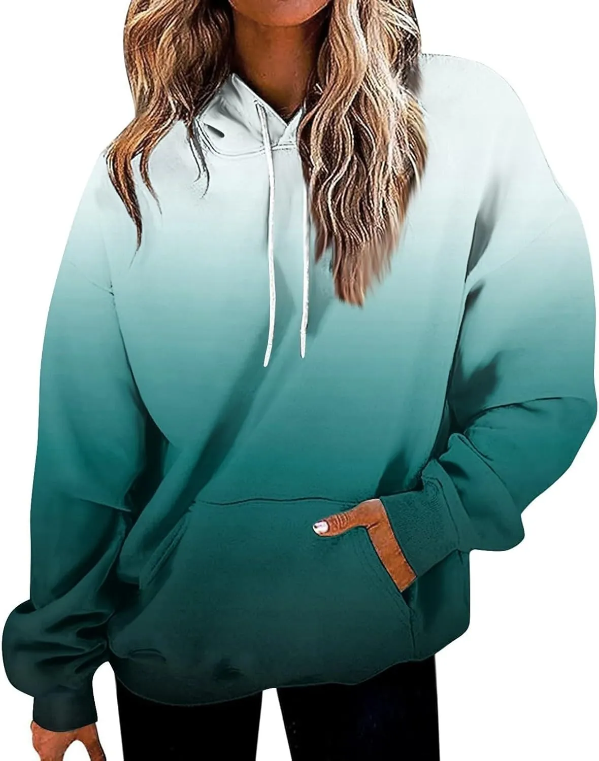 Womens Neon Print Oversized Sweatshirt Drawstring Pullover Sweatshirt Trendy Sweater Tops Fall Fashion Clothes 2024