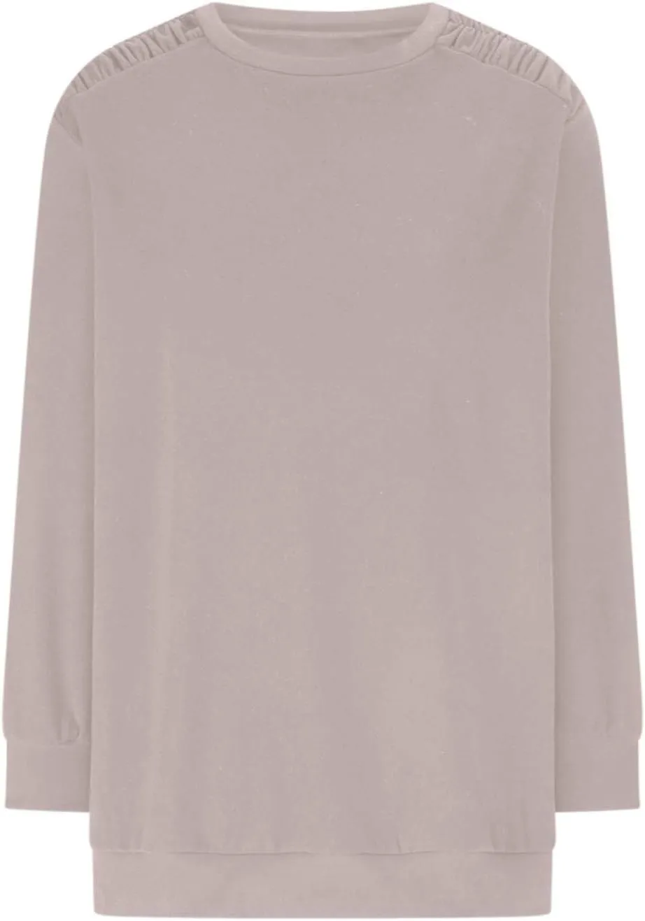 Womens Oversized Crewneck Sweatshirt Pleated Long Sleeve Tunic Tops Loose Fit Pullover Top Fall Clothes with Pockets