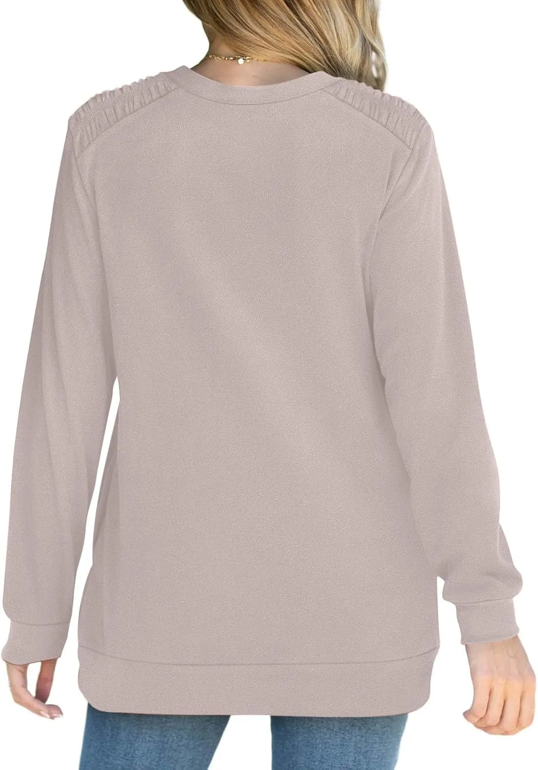 Womens Oversized Crewneck Sweatshirt Pleated Long Sleeve Tunic Tops Loose Fit Pullover Top Fall Clothes with Pockets