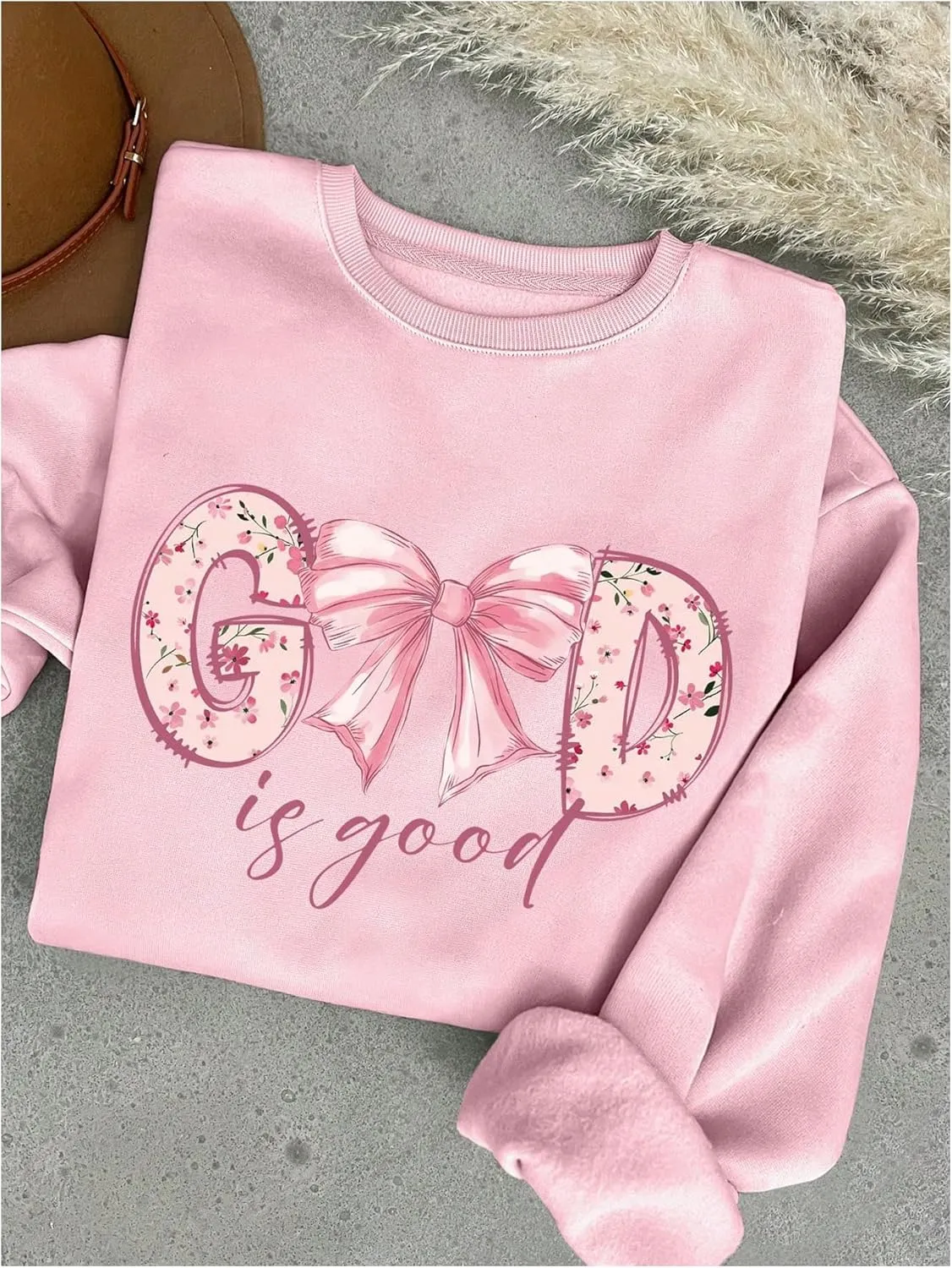 Women's Oversized Sweatshirts Bow Long Sleeve Crewneck Drop Shoulder Graphic Pullover Tops Trendy