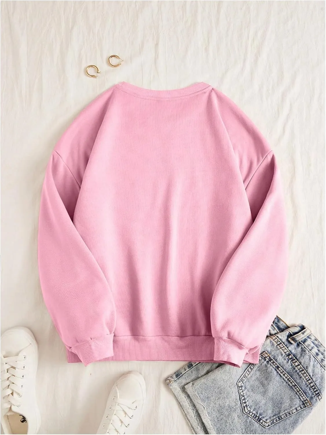 Women's Oversized Sweatshirts Bow Long Sleeve Crewneck Drop Shoulder Graphic Pullover Tops Trendy