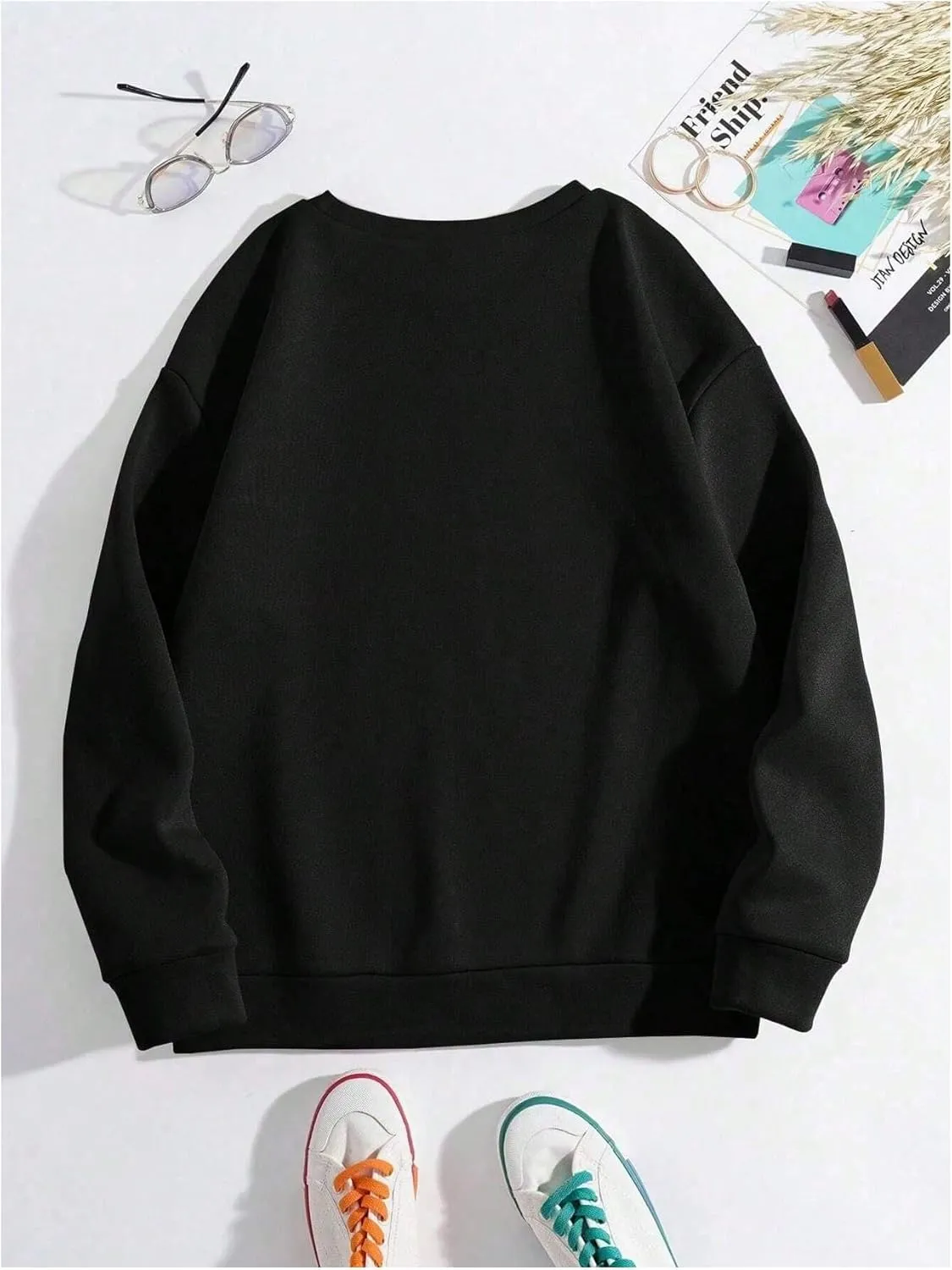 Women's Oversized Sweatshirts Bow Long Sleeve Crewneck Drop Shoulder Graphic Pullover Tops Trendy