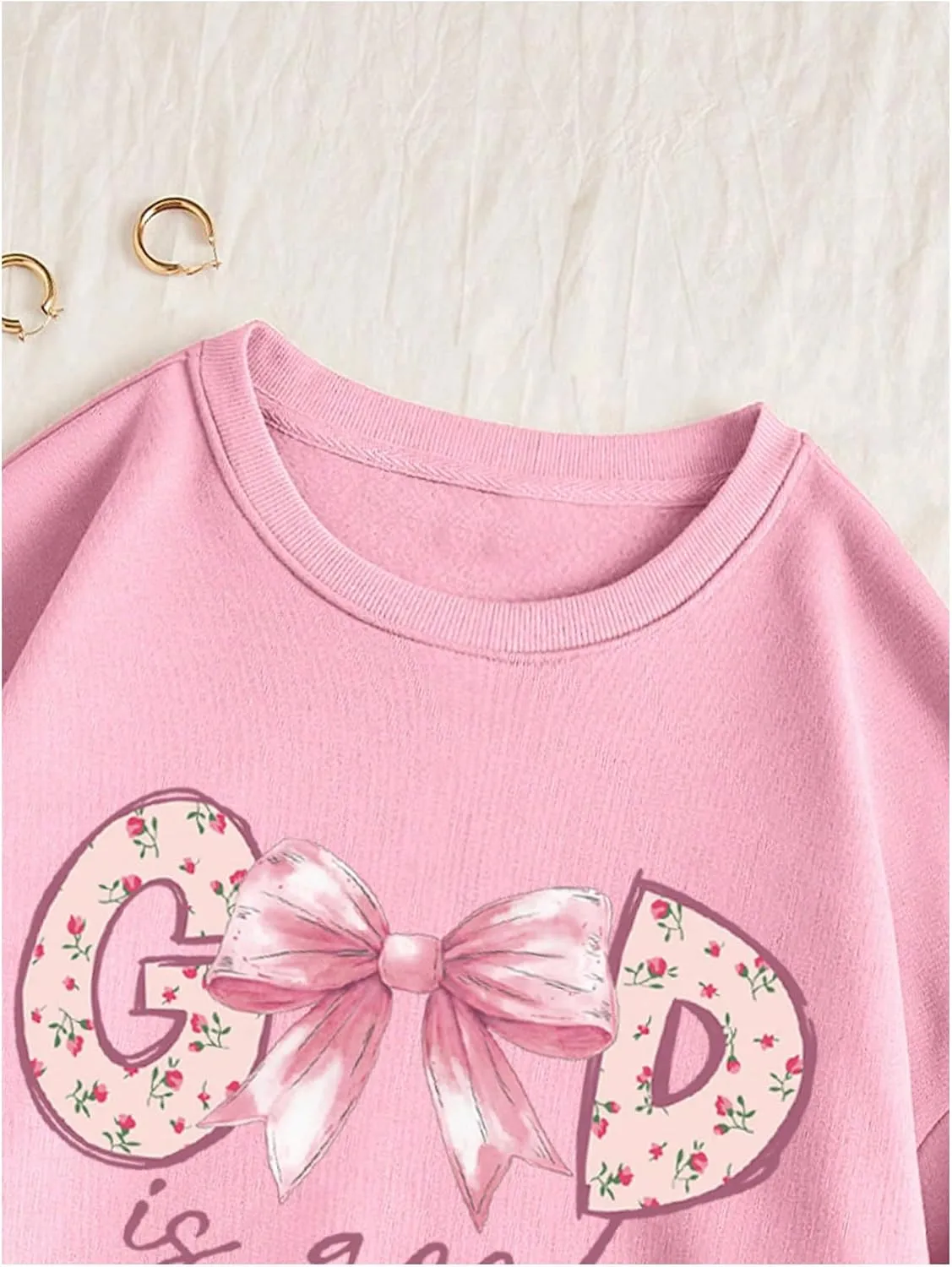 Women's Oversized Sweatshirts Bow Long Sleeve Crewneck Drop Shoulder Graphic Pullover Tops Trendy
