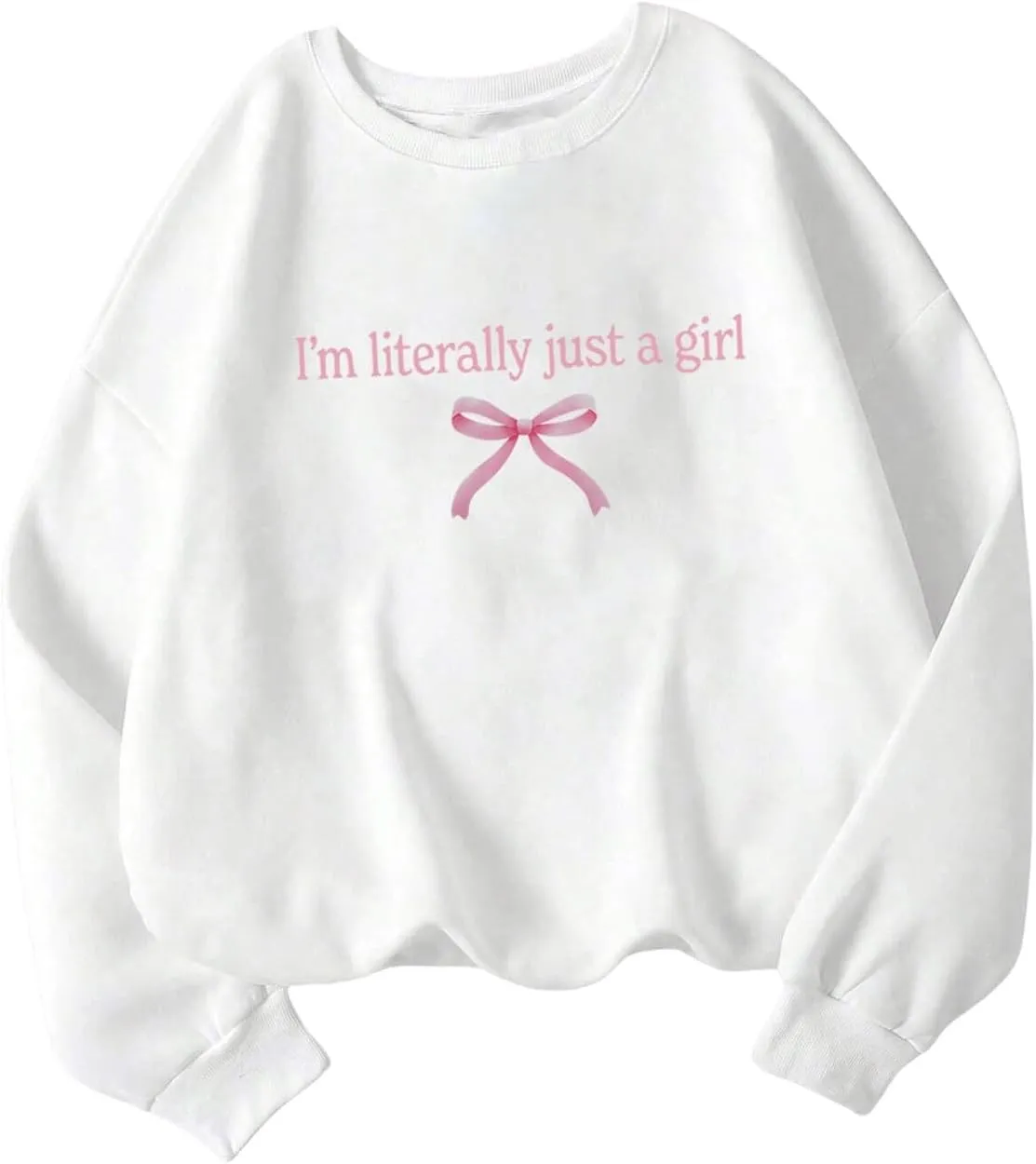 Women's Oversized Sweatshirts Bow Long Sleeve Crewneck Drop Shoulder Graphic Pullover Tops Trendy