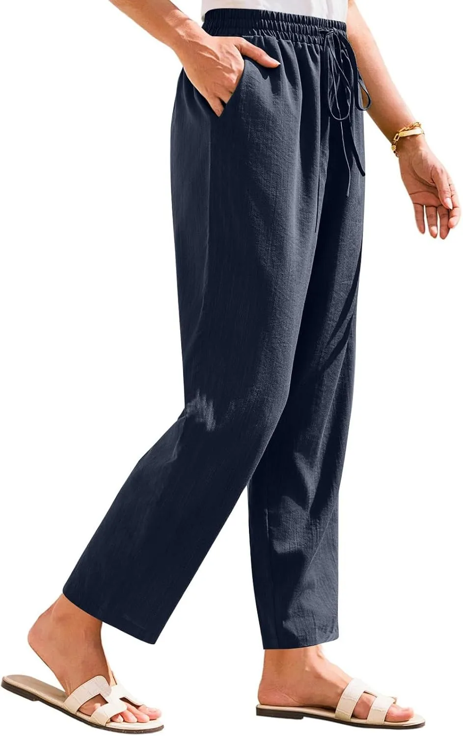 Womens Pants, Straight Leg Plaid Casual Pants Linen Peasant Teacher Trendy Lounge