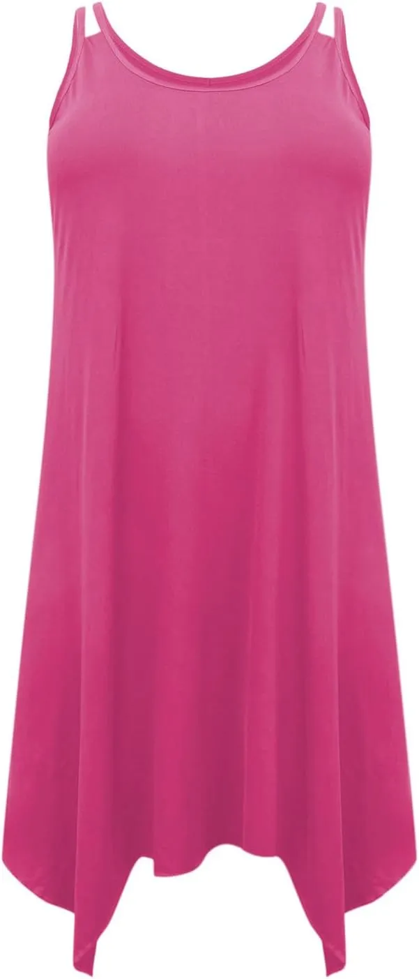Womens Plus Size Dresses 2025 Summer Sleeveless Scoop Neck Asymmetrical Hem Flowy Midi Cami Dress Casual Loose Dresess