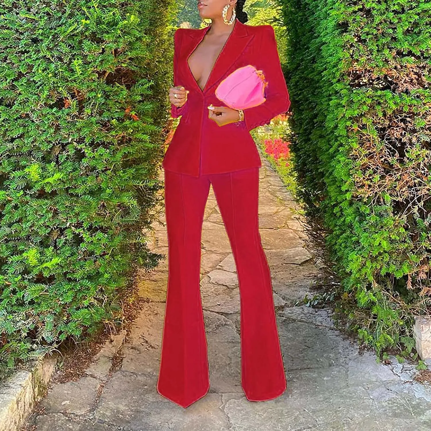 Womens Premium Formal Suit Sets Aesthetic Business Work Blazer Sets Slim Fit Suit Top Straight Leg Flare Bootleg Pant