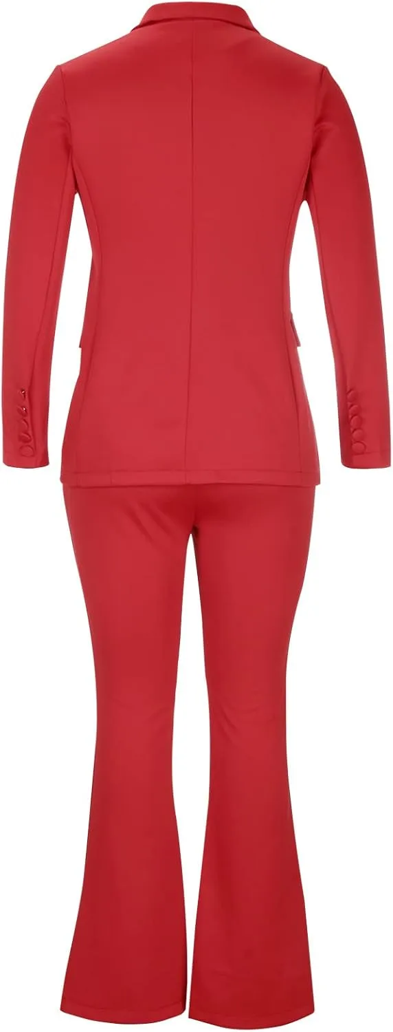 Womens Premium Formal Suit Sets Aesthetic Business Work Blazer Sets Slim Fit Suit Top Straight Leg Flare Bootleg Pant