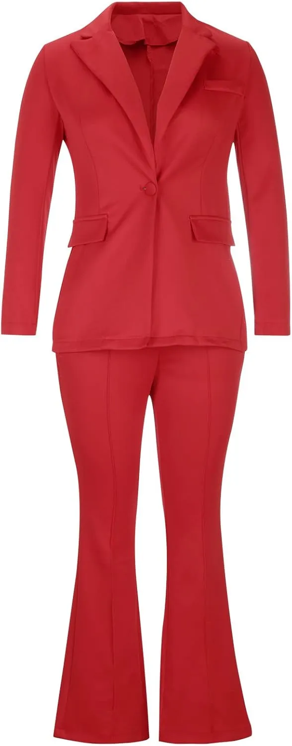 Womens Premium Formal Suit Sets Aesthetic Business Work Blazer Sets Slim Fit Suit Top Straight Leg Flare Bootleg Pant