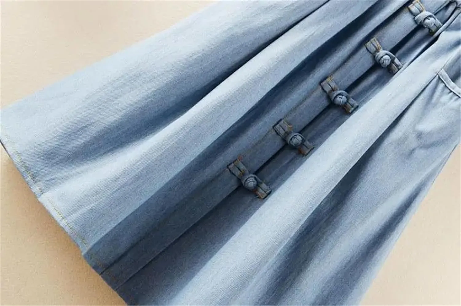 Women's Retro Elastic High Waisted Denim Skirt Summer Loose A-Line Mid-Length Jeans Skirts