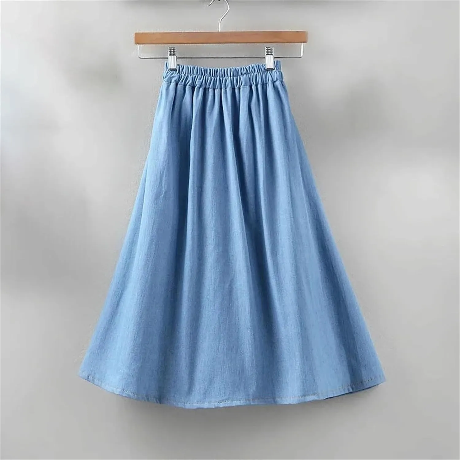 Women's Retro Elastic High Waisted Denim Skirt Summer Loose A-Line Mid-Length Jeans Skirts