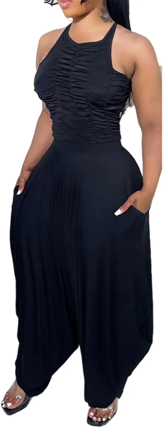 Womens Sexy 2 Pieces Ruffles Tank Tops Shirts Bodycon Harem Pants Party Clubwear Tracksuit Outfits Set