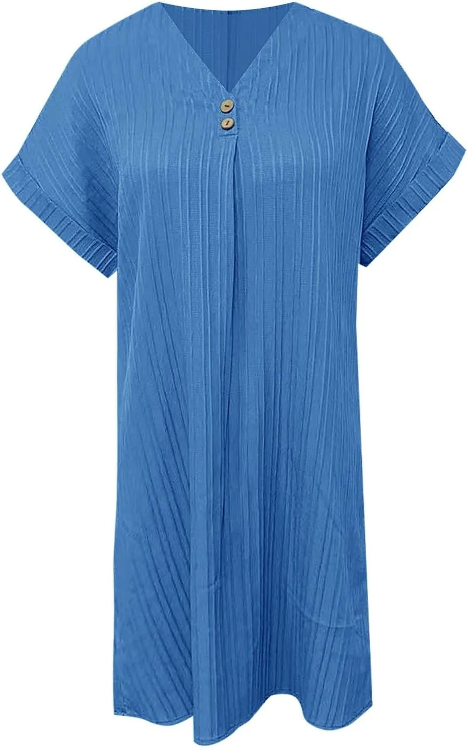 Womens Short Sleeve Casual Summer Dress V Neck Boho Beach Mini T Shirt Dress Dressy Work Button Down Swing Dresses