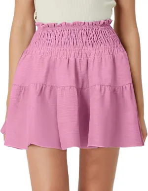 Women's Skirt Flowy A Line High Waisted Peplum Mini Skirt Pleated Cute Womens Long Dress